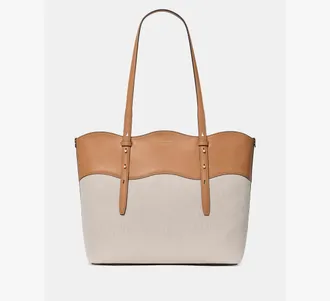 Kate Spade New York Womens Do It All Wavy Canvas Tote Bag in Beige | Canvas