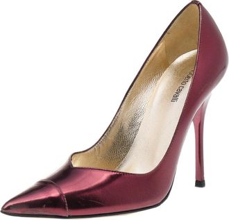 Roberto Cavalli Metallic Burgundy Leather Pointed Toe Pumps