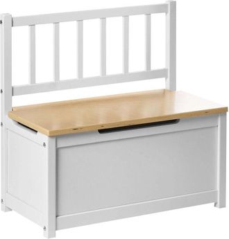 Beliani Kids Room Storage Bench White Light Brown Pine Wood Plywood Scandinavian Style for Childrens BERRIMA