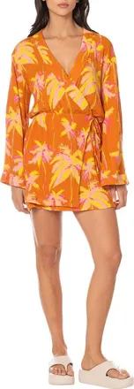 Maaji Sunkissed Shore Zaira Long Sleeve Cover-Up Wrap Dress in Open Orange at Nordstrom, Size Medium