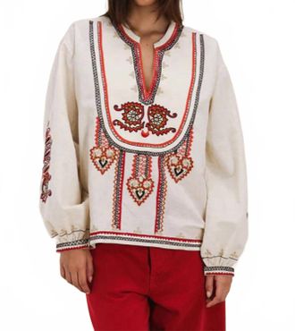 Fortela Embroidered Long Sleeve Blouse In Off White