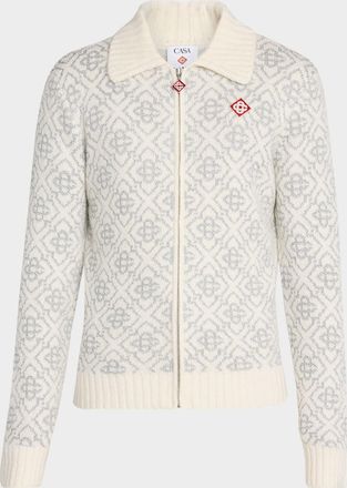 Casablanca Mens Monogram Full-Zip Knit Cardigan