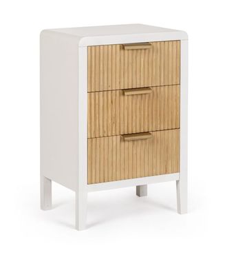 Konte Design Mesilla de noche de madera blanca y paulownia natural, 40x30x62 cm