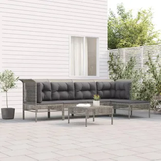 vidaXL Set De Muebles De Jard&iacute;n 6 Pzas Y Cojines Rat&aacute;n Sint&eacute;tico Gris Vidaxl
