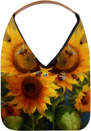 Generic Bees and Boom Sunflower Reusable Lightweight Grocery Bags - Foldable Into Compact Pouch, Washable & Sturdy, Multipurpose for Shopping and Travel