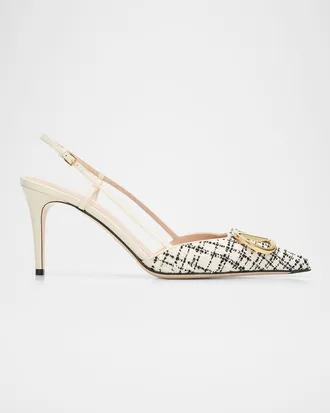 Valentino Garavani 80mm VLogo Signature Tweed Slingback Pumps