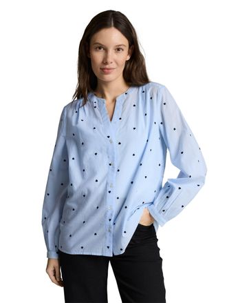 Tom Tailor Klassische Bluse TOM TAILOR, Damen, Gr. 34, blau heart design, Web, Obermaterial: 100% Baumwolle, bedruckt, regular fit normal, Manschette, Blusen Kla