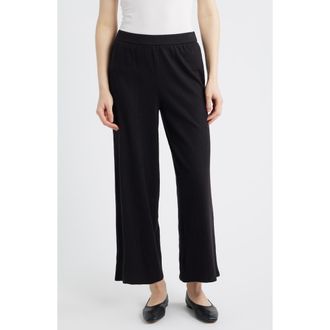 Eileen Fisher Jersey Ankle Wide Leg Pants in Black at Nordstrom, Size Xx-Small