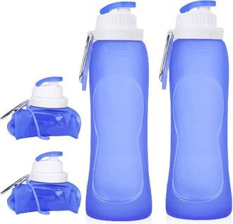 OEM Botella Para Beber, 2 Piezas, Botella De Agua Plegable, 500 Ml, Duradera, Silicona, Plegable, Libre De Bpa, Yoga, Correr, Deportes, Azul