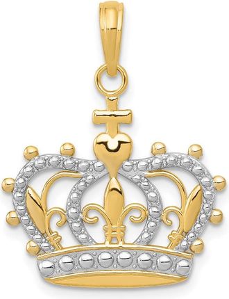 Diamond2Deal 14k Yellow Gold and White Rhodium Crown Pendant