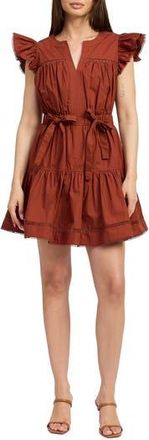En Saison Isabella Bow Detail Cotton Poplin Minidress in Brick at Nordstrom Rack, Size X-Small