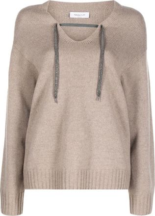 Fabiana Filippi hooded V-neck jumper - women - Eco Brass/Silk/Cashmere/Virgin Wool - 40 - Neutrals