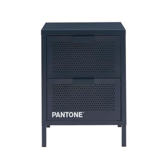 Pantone Mesilla de noche de metal azul con cajones dobles 40cm