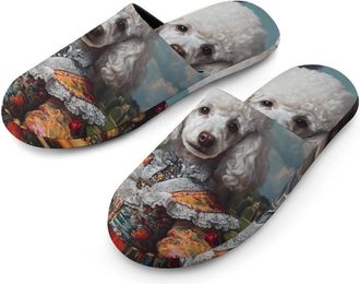 Generic European Royal Court Poodle Dog Mens Slippers Flannel Warm House Shoes with Rubber Anti-Slip Sole Slip On for Home Outdoor