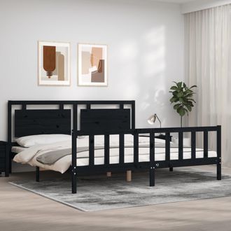 vidaXL Estructura De Cama Con Cabecero Madera Maciza Negro 200x200 Cm Vidaxl