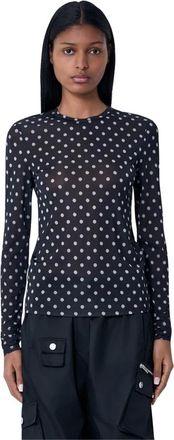 Ganni Gedrukte Top met Lange Mouwen - Dames - Tops - Zwart - Maat: XS Poliester
