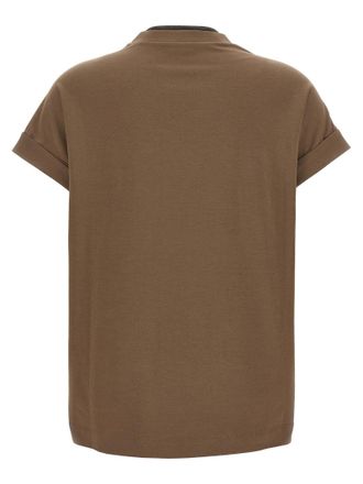 Brunello Cucinelli V-Neck Monile Detail T-Shirt - Taupe