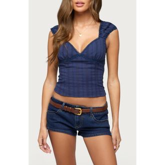 Edikted Katherine Embroidered Lace Trim Crop Top in Navy at Nordstrom, Size X-Small