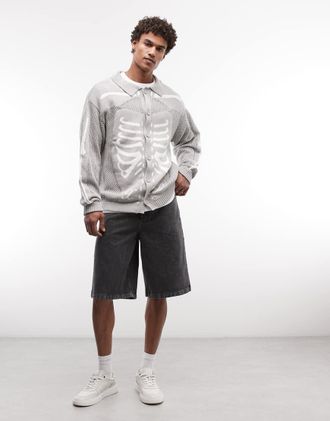 XLARGE Scanner - Cardigan grigio in maglia con bottoni-Verde