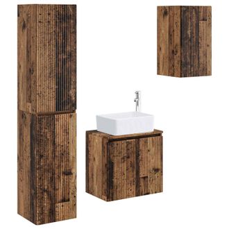 vidaXL Juego De Muebles De Ba&ntilde;o 3 Uds. Madera Envejecida Vidaxl