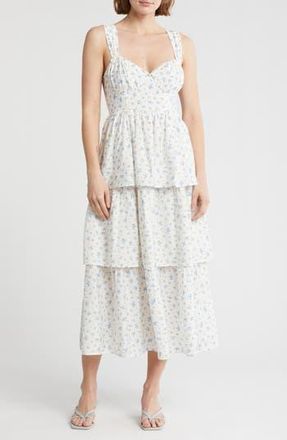 August Sky Tiered Tie Strap Sundress in Blue Multi at Nordstrom Rack, Size Medium