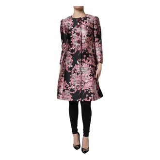Dolce & Gabbana Pink Black Floral Brocade Trenchcoat Jacket - female - Dolce & Gabbana - Single-Breasted Coats - Pink - XS - Coats