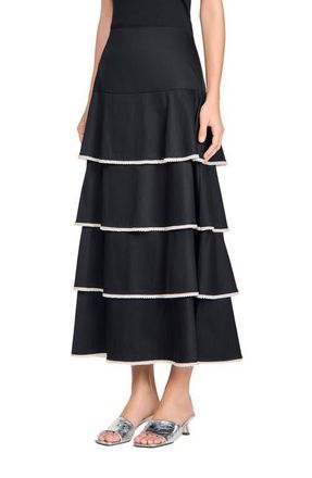 Sandro Long ruffled rhinestone skirt in Black at Nordstrom, Size 34 Eu
