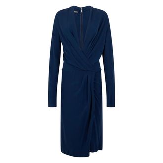 Alberta Ferretti Jurk tot op de knie met diepe halslijn - Dames - Casual kleedjes - Blauw - XL - Leer - Kleedjes