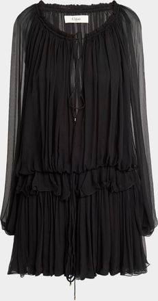 Chlo&eacute; Gathered Chiffon Cape Mini Dress