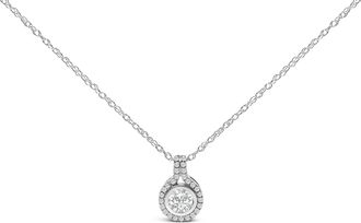 House of Brilliance Sterling Silver 3/4 Cttw Lab Grown Diamond Halo Pendant Necklace