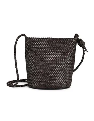 OLD TREND Reed Genuine Leather Woven Barrel Crossbody Bag in Grey at Nordstrom