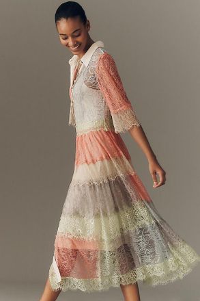 Bl^nk London Rustica Short-Sleeve Lace Midi Shirt Dress