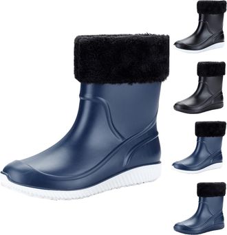 Generic Waterproof Garden Rain Boots for Men Lightweight Mid Calf Deck Fishing Outdoor Slip Resistant Shoes Winter Warm Short Detachable Rain Shoes Blue