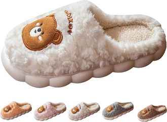 Generic Home Slippers For Couple Adult Bear Slippers Cute House Shoes Plush Warm Slipper For Women Men Winter Thermal Slipper Slip-Resistance Indoor Shoes Wit