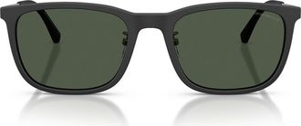 Emporio Armani 56mm Polarized Square Sunglasses in Matte Black /Dark Green Polar at Nordstrom