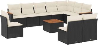 vidaXL Set De Sof&aacute;s De Jard&iacute;n 11 Pzas Y Cojines Rat&aacute;n Sint&eacute;tico Negro Vidaxl