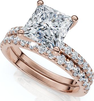 Pompeii3 Certified 1.90Ct Princess Cut Diamond Engagement Wedding Ring Set Lab Grown