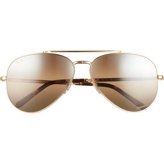 Ray-Ban New Aviator 62mm Polarized Oversize Pilot Sunglasses in Legend Gold /Polar Grad Brown at Nordstrom