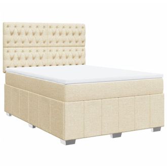 vidaXL Cama Box Spring Con Colch&oacute;n Tela Color Crema 140x190 Cm Vidaxl
