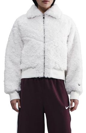 Nike Essential Faux Fur Bomber Jacket in Sail/Black at Nordstrom Rack, Size X-Large