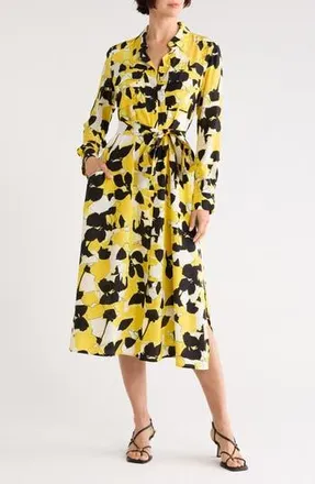 Diane Von F&uuml;rstenberg Maya Long Sleeve Silk Shirtdress in Egons Floral Yellow at Nordstrom Rack, Size X-Small