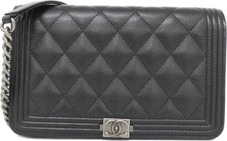 Chanel Black Grained Calfskin Chain/Shoulder Wallet (Pre-Owned)