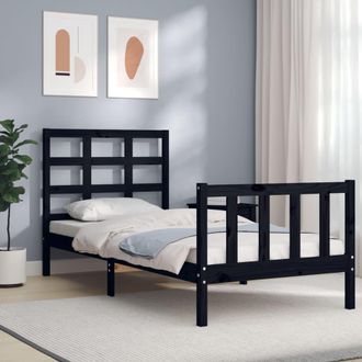 vidaXL Estructura De Cama Individual Con Cabecero Madera Maciza Negro Vidaxl