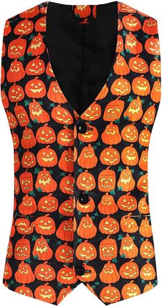 Generic Halloween Festive Printed Waistcoat, Happy Pumpkin Printed Waistcoats with Pocket Fashion Casual Button Pocket Suit Vest Printed Suit Vest Tank Top Ha