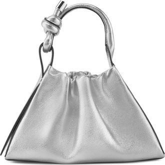 Behno Mini Tina Ruched Metallic Leather Baguette Top Handle Bag in Silver at Nordstrom
