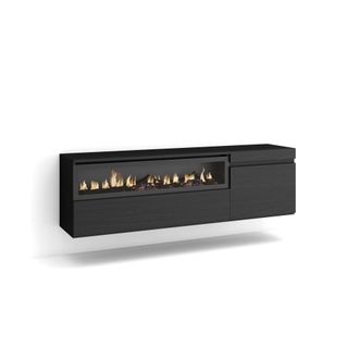 Skraut Home Mueble tv efecto madera negro 150x35x45cm chimenea efecto fuego