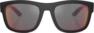 Prada Grey Mirror Blue/Red Rectangular Mens Sunglasses PS 01ZS DG008F 56