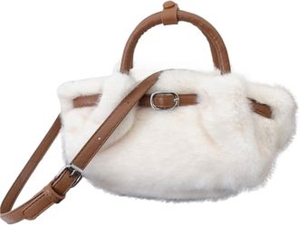 Generic Womens Plush Bags Winter Plush Clutch Purse Handbags For Women Belt Design Female Crossbody Bags Pleated Fluffy Handle Shoulder Bag(Beige)