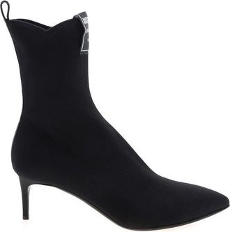Moschino Logo Label Puntige Enkellaarzen - Dames - Laarzen met Hak - Zwart - 36 EU - Schoenen