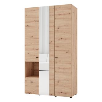Dmora Guardarropa 3 Puertas Patzcu, Armario De Dormitorio Con Perchero, Un Caj&oacute;n, 5 Estantes, 117x52 Cm Roble Marr&oacute;n Nudo